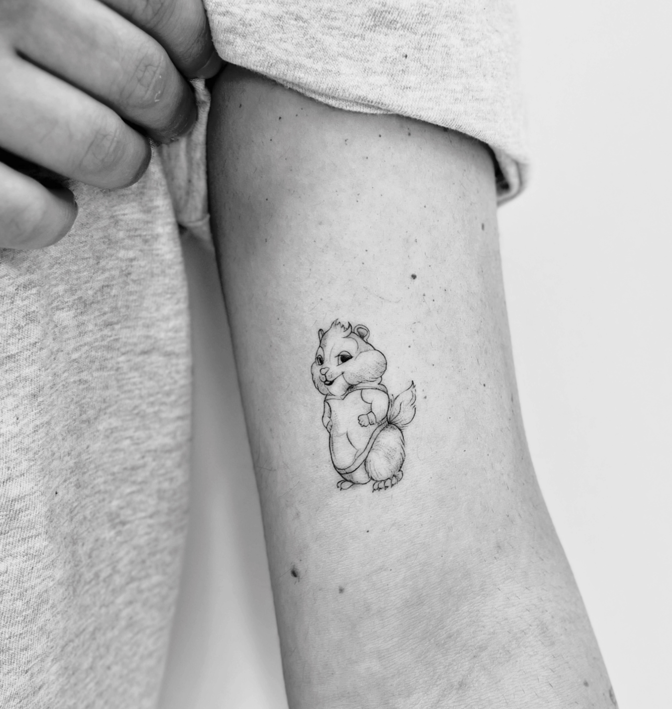 Tatuagem fine line de um esquilo estilo ilustração